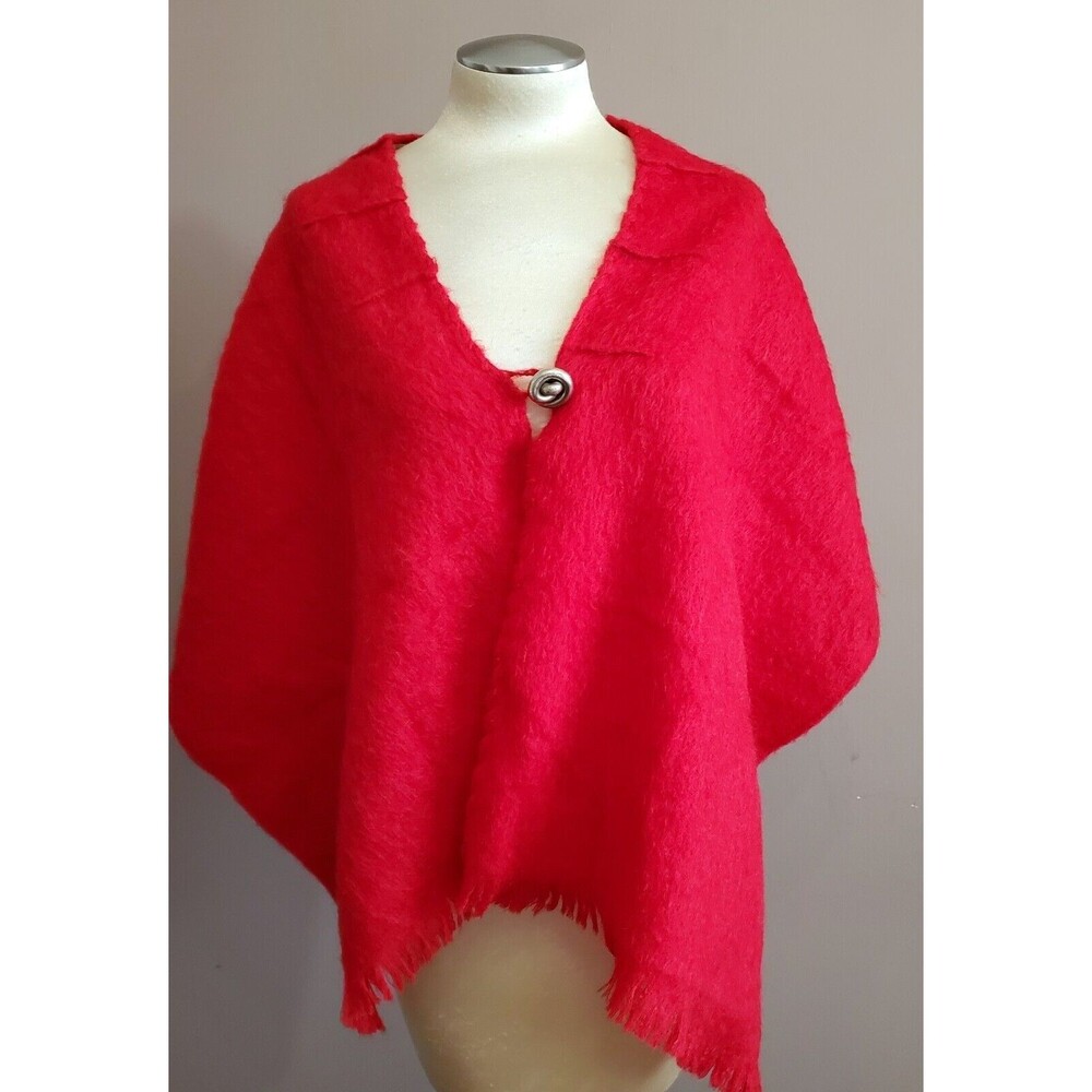 Vintage Dolores’ Unique Designs Cape Shawl Wrap Red Mohair Wool Lined Handmade